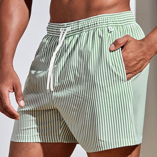 Men's Striped Swim Shorts – Quick Dry & Adjustable Drawstring