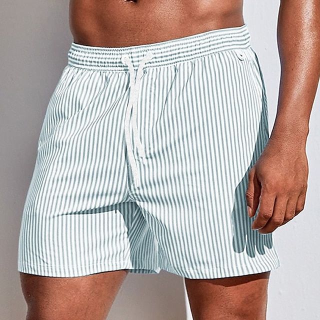 Men's Striped Swim Shorts – Quick Dry & Adjustable Drawstring