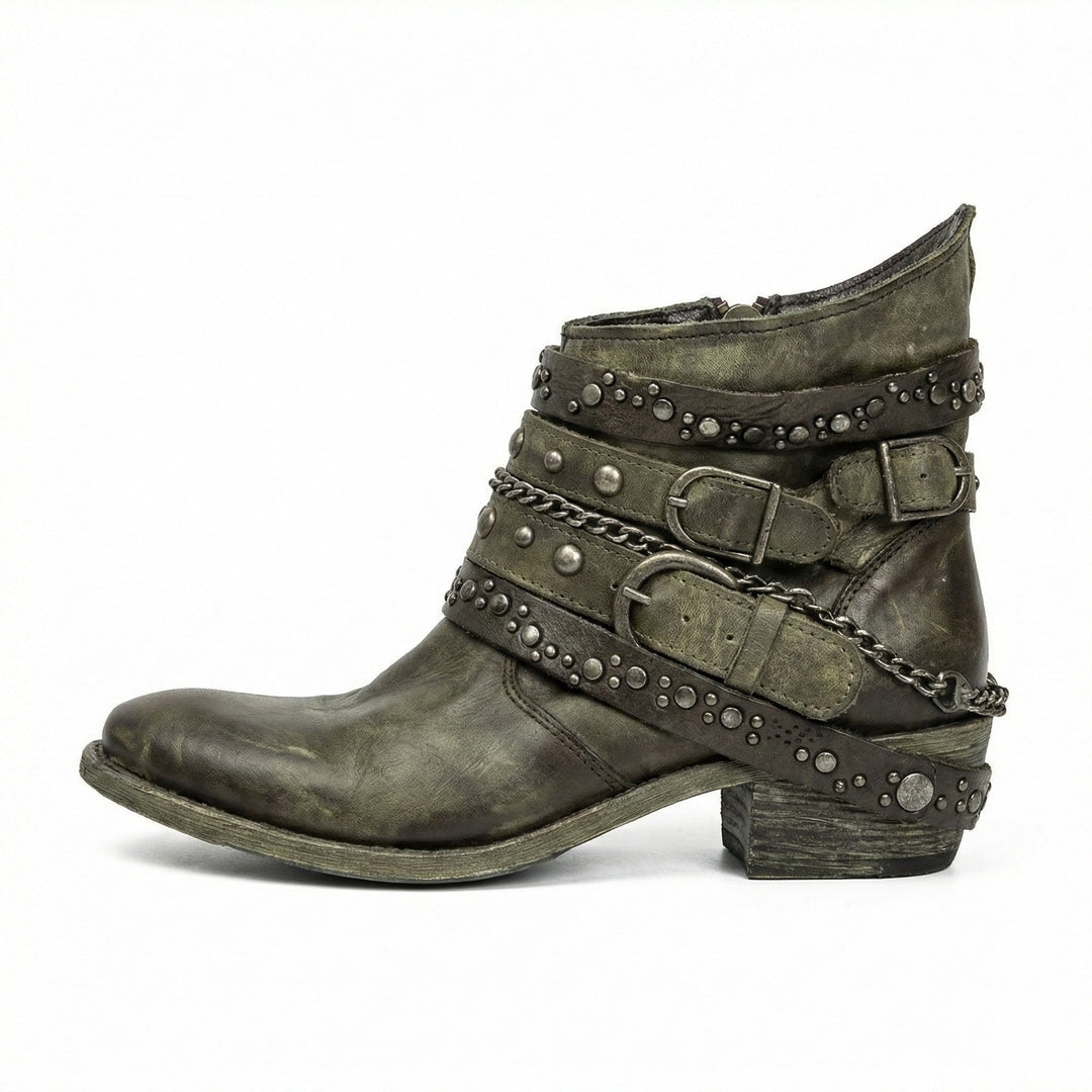 Bottines Femme Vintage à Chaîne – Allure Rétro