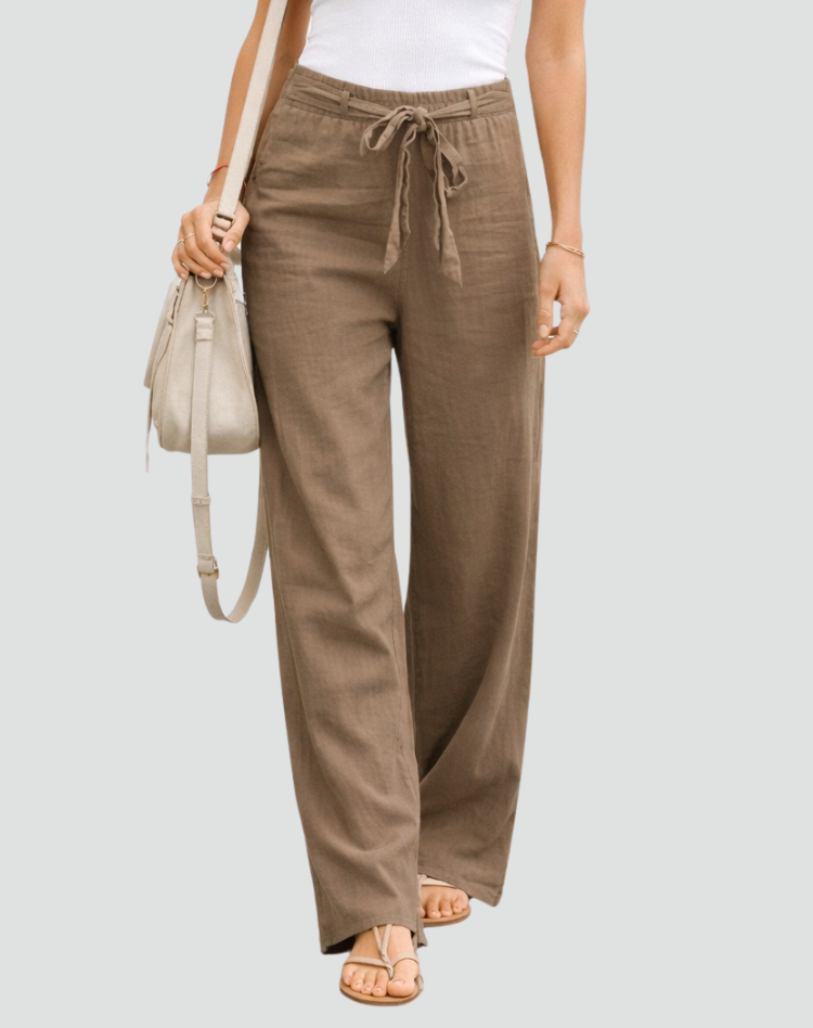 Pantalon Femme Jambe Large – Taille Élastique à Cordon Coupe Décontractée