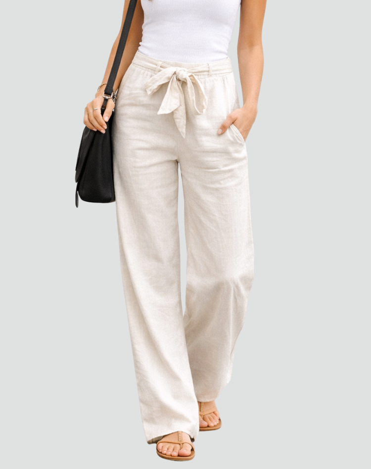 Pantalon Femme Jambe Large – Taille Élastique à Cordon Coupe Décontractée
