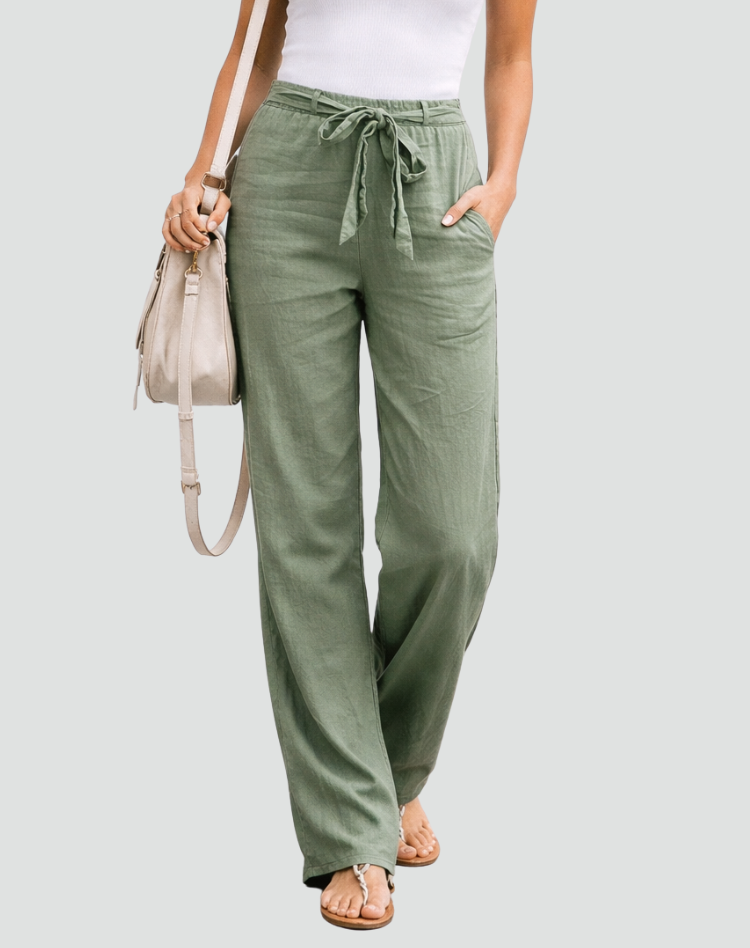 Pantalon Femme Jambe Large – Taille Élastique à Cordon Coupe Décontractée