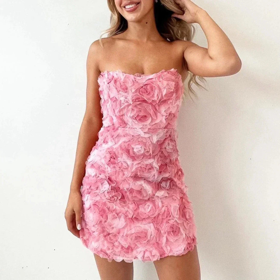Mini-Blumenkleid für Damen mit Bustier – Applizierte Textur, Bodycon-Schnitt