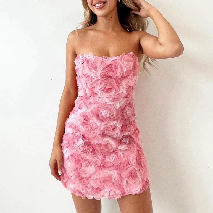 Mini-Blumenkleid für Damen mit Bustier – Applizierte Textur, Bodycon-Schnitt