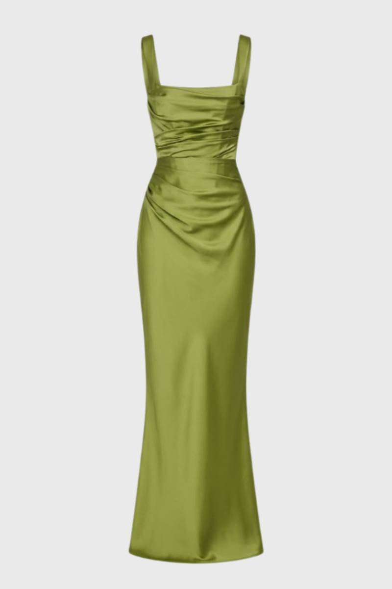 Robe Longue Sirène Femme – Tissu Satiné Fluide à Effet Drapé