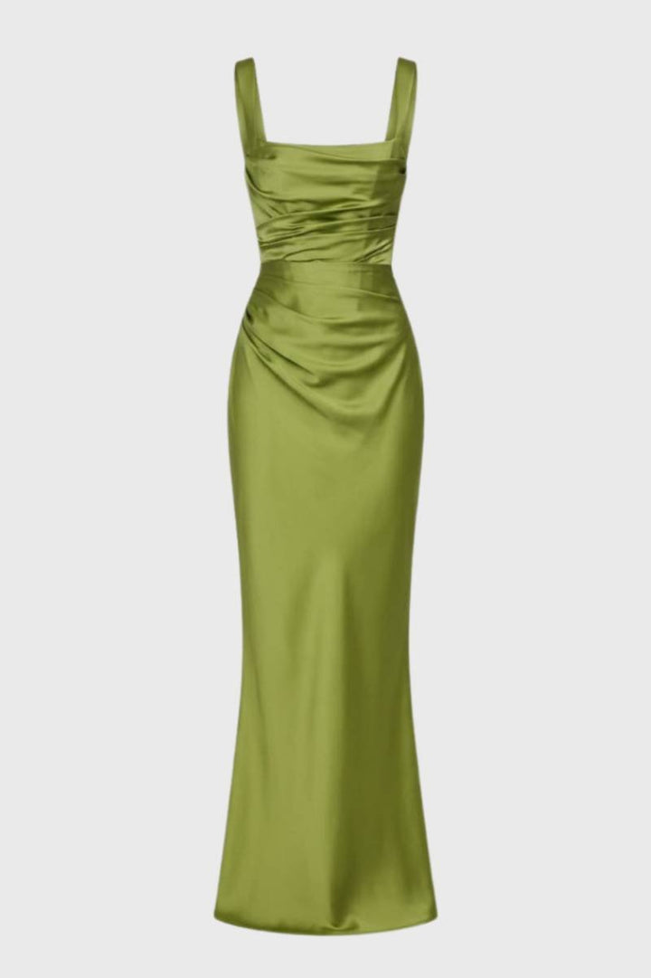 Robe Longue Sirène Femme – Tissu Satiné Fluide à Effet Drapé