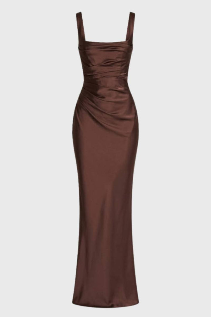 Robe Longue Sirène Femme – Tissu Satiné Fluide à Effet Drapé
