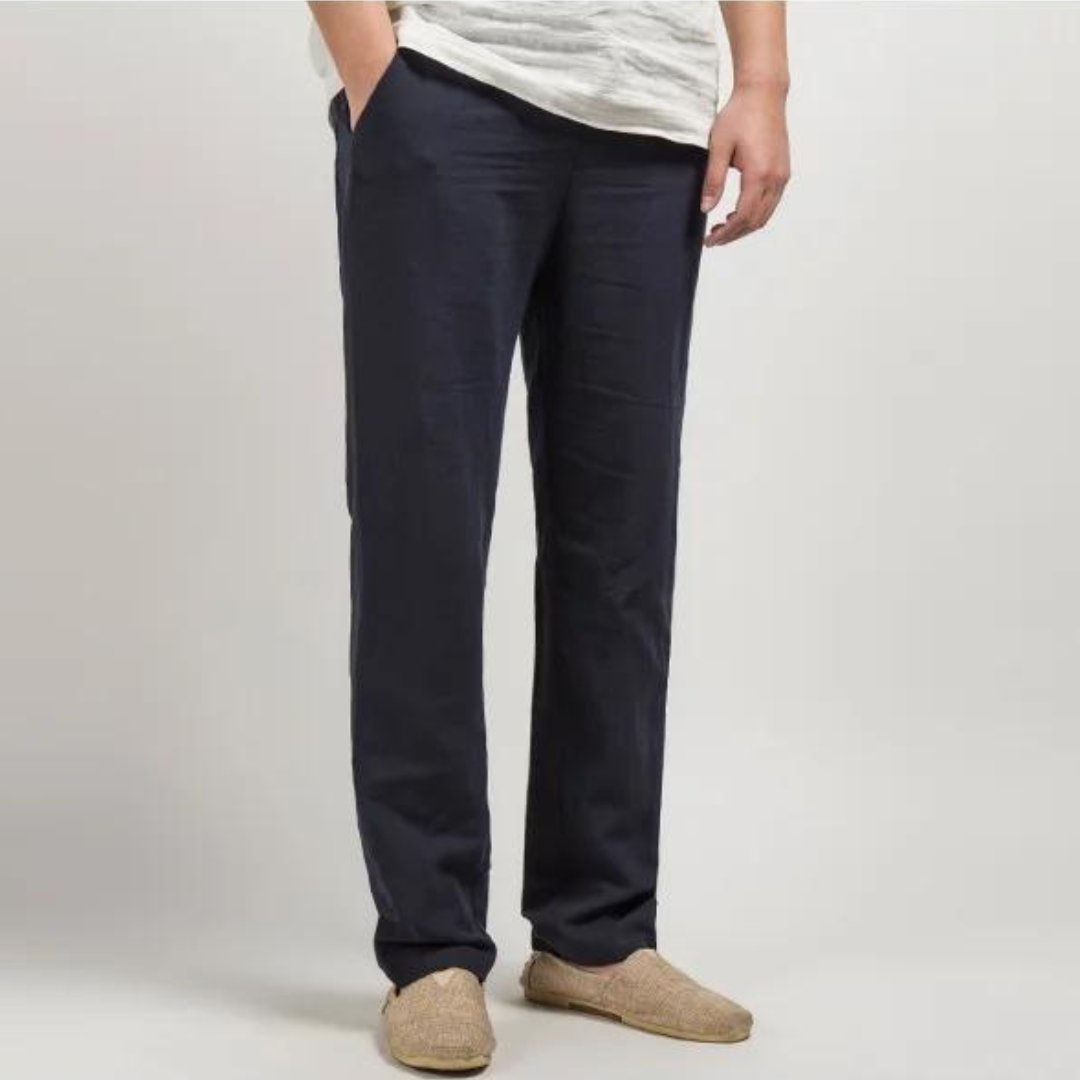 Herren Leinenhose – Gerade geschnitten, mit elastischem Bund, lässig
