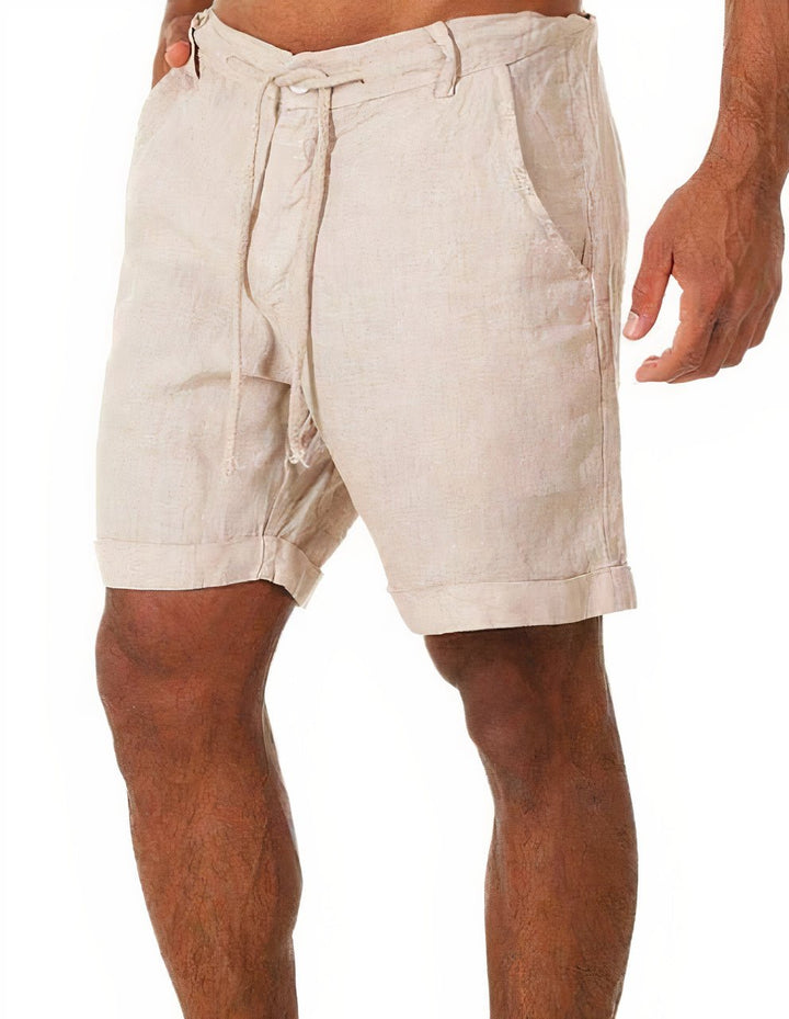 Pantaloncini uomo in lino – orlo risvoltato con coulisse regolabile a mezza lunghezza