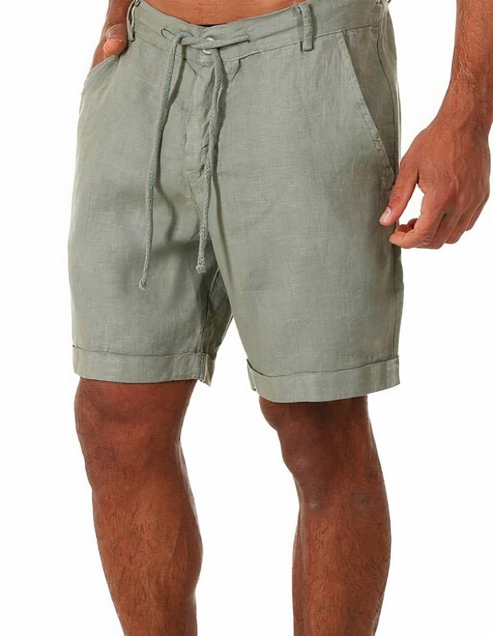 Pantaloncini uomo in lino – orlo risvoltato con coulisse regolabile a mezza lunghezza