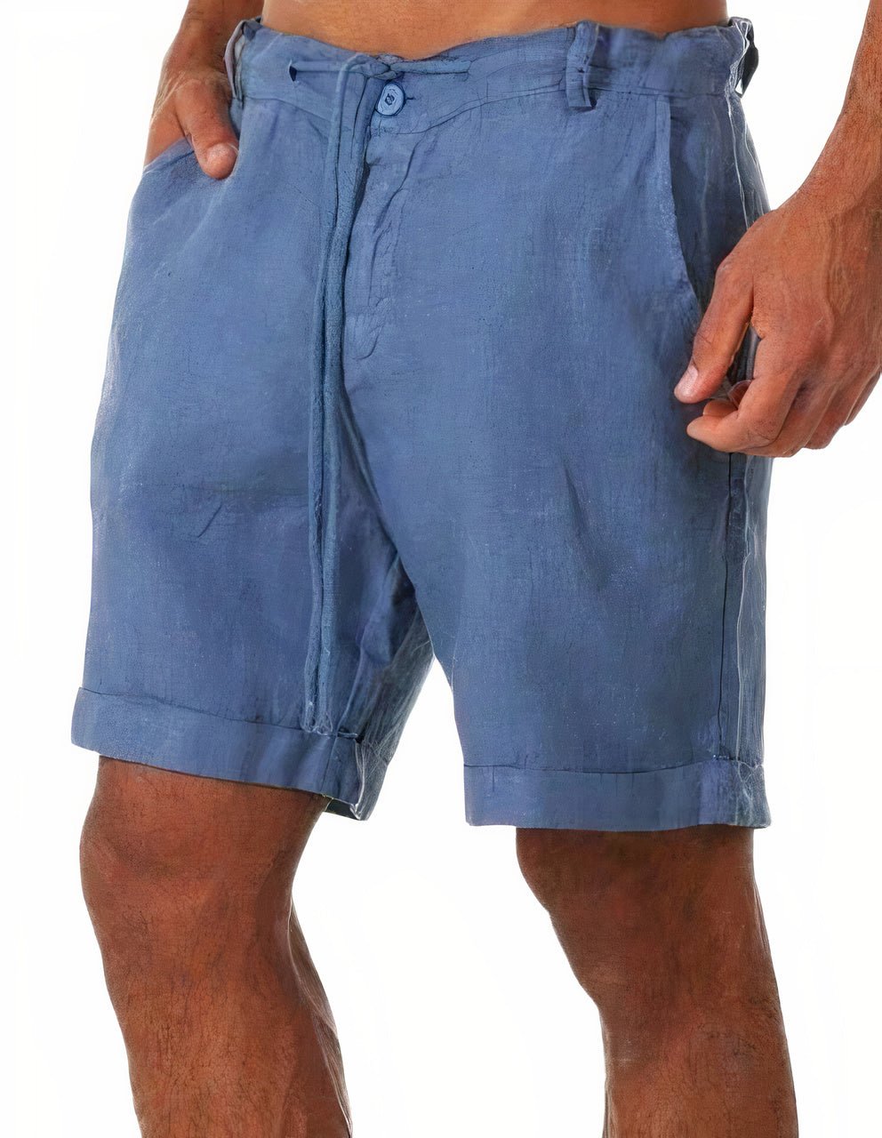 Pantaloncini uomo in lino – orlo risvoltato con coulisse regolabile a mezza lunghezza
