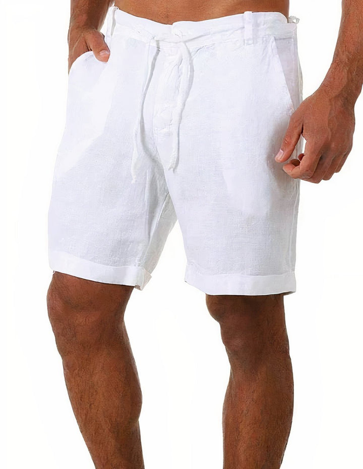 Pantaloncini uomo in lino – orlo risvoltato con coulisse regolabile a mezza lunghezza
