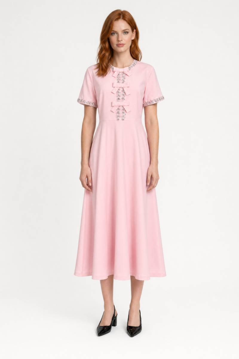Abito Midi Donna con Dettagli a Fiocco – Silhouette Romantica e Fluida