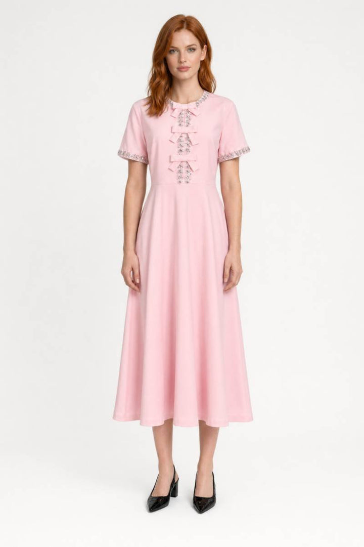 Abito Midi Donna con Dettagli a Fiocco – Silhouette Romantica e Fluida