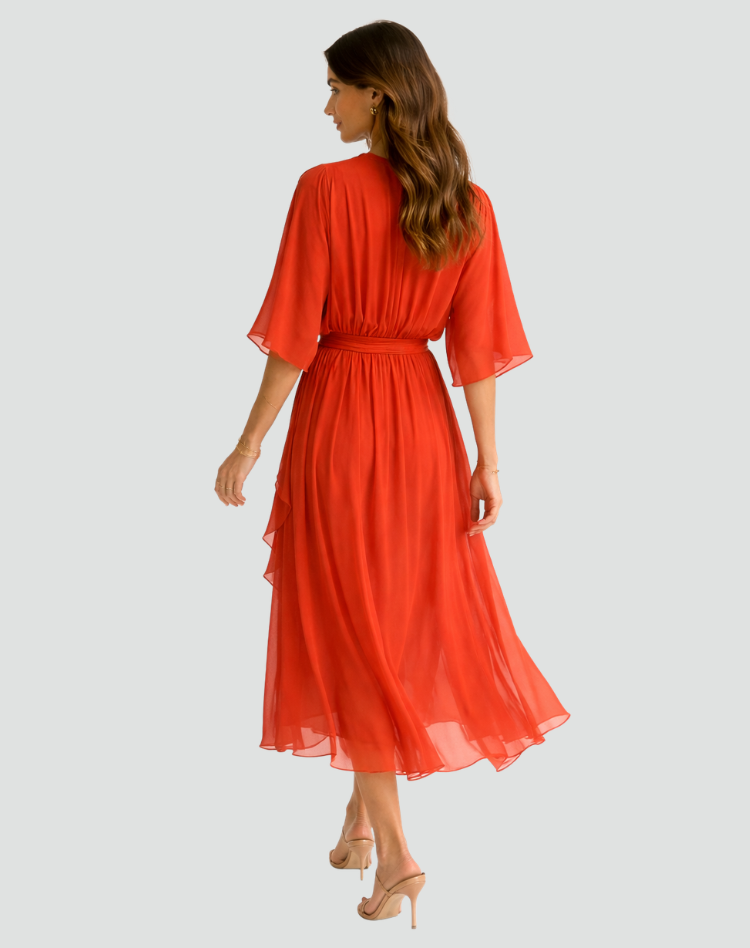 Robe Midi Femme Cache-Cœur – Silhouette Fluide pour Occasions