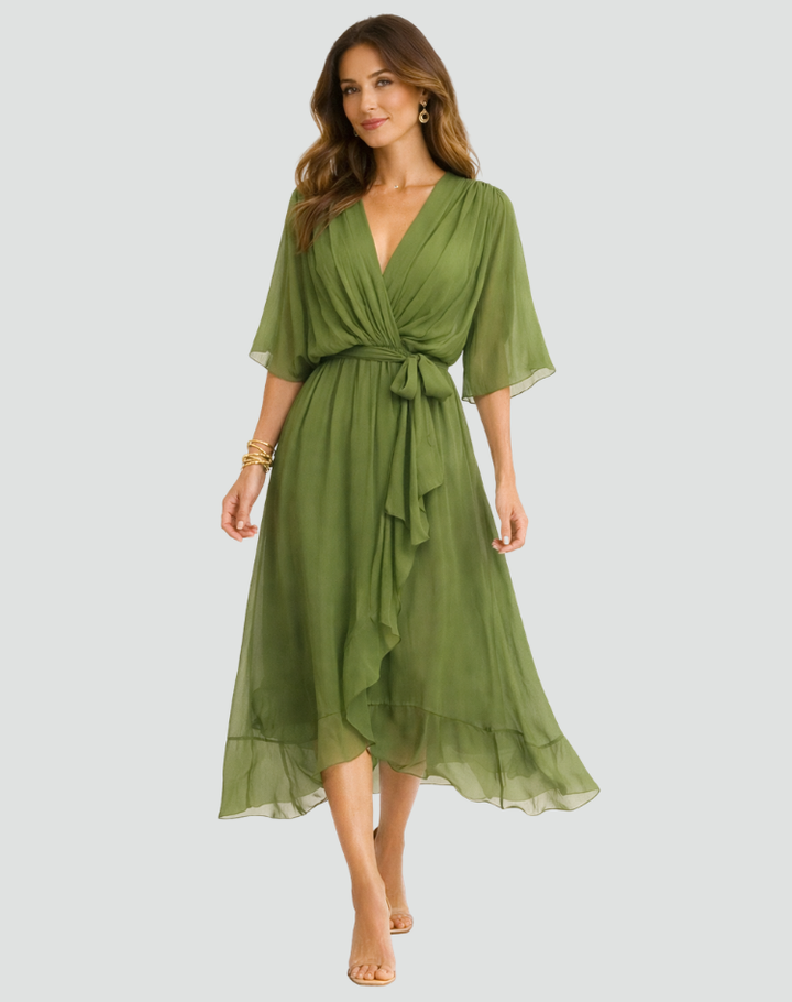 Robe Midi Femme Cache-Cœur – Silhouette Fluide pour Occasions