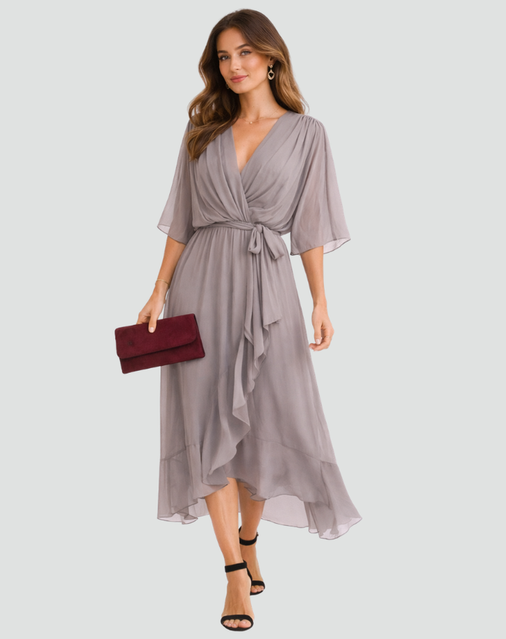 Robe Midi Femme Cache-Cœur – Silhouette Fluide pour Occasions