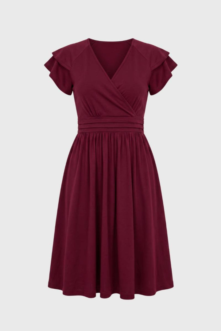 Robe Femme Midi Portefeuille – Manches Papillon et Coupe Flatteuse