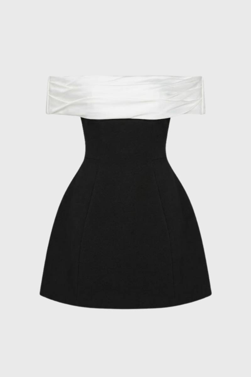 Robe Mini Femme Épaules Dénudées – Coupe Moulante avec Détail Contrasté