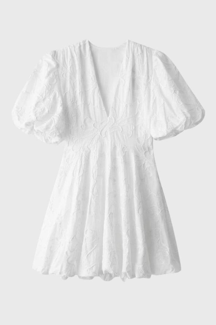 Robe Mini Femme à Manches Bouffantes – Col V Profond et Coupe Légère