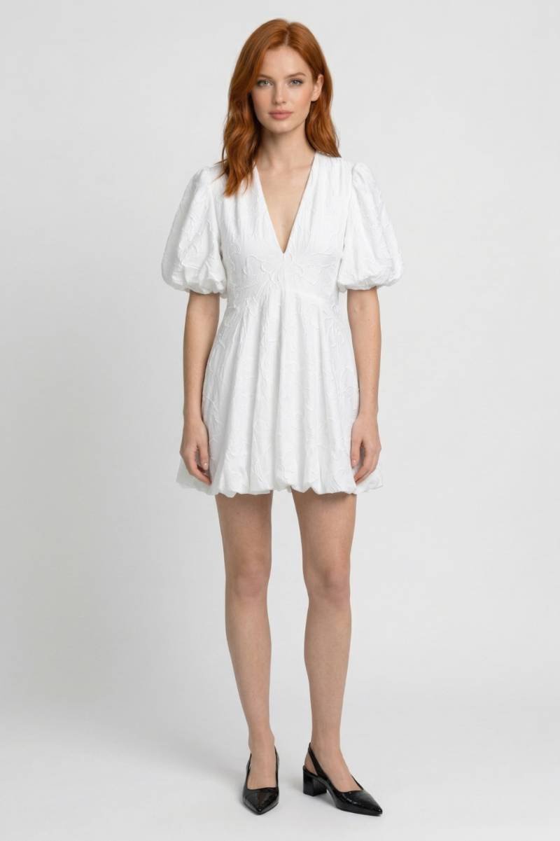 Robe Mini Femme à Manches Bouffantes – Col V Profond et Coupe Légère