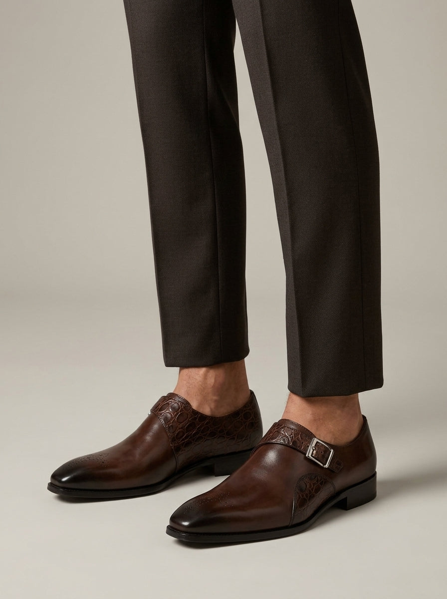 Herren Elegante Lederschuhe mit Mönchriemen aus Rindsleder – Formelles, Geprägtes Design