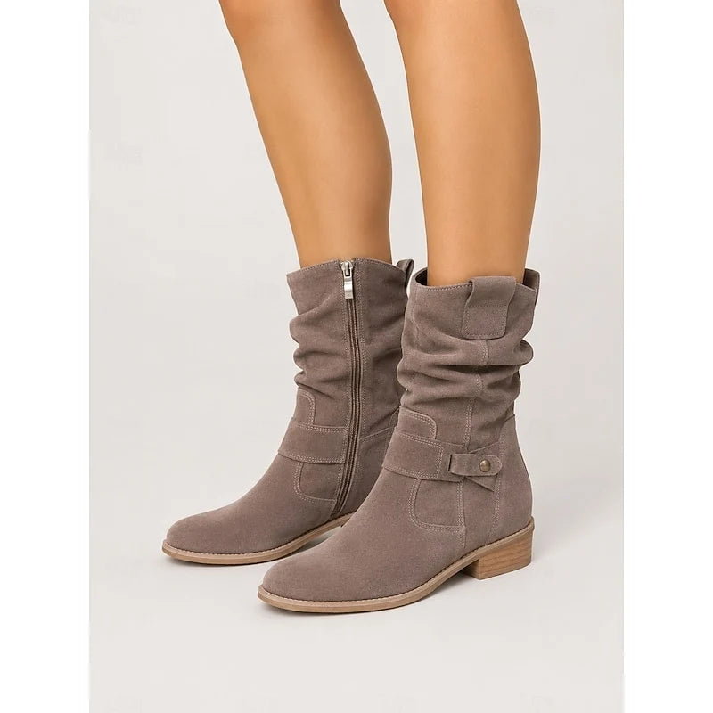 Bottines Femme en Suédine – Ligne Souple, Talon Carré