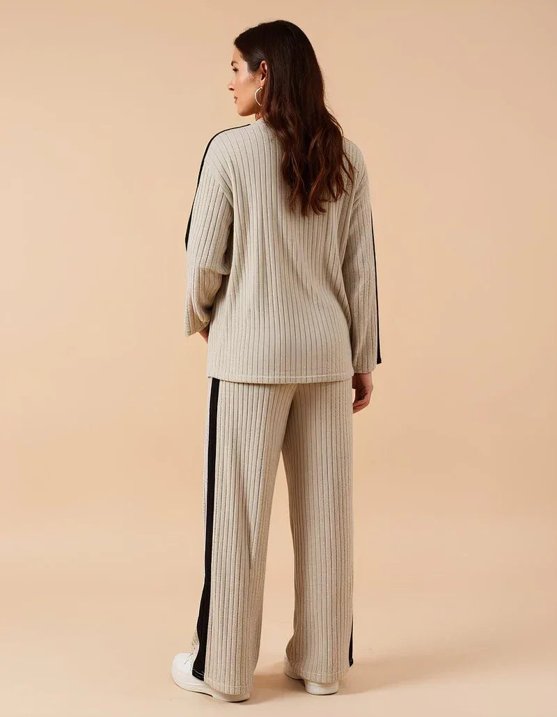 Ensemble Côtelé Femme Deux Pièces – Col Zippé Coupe Ample