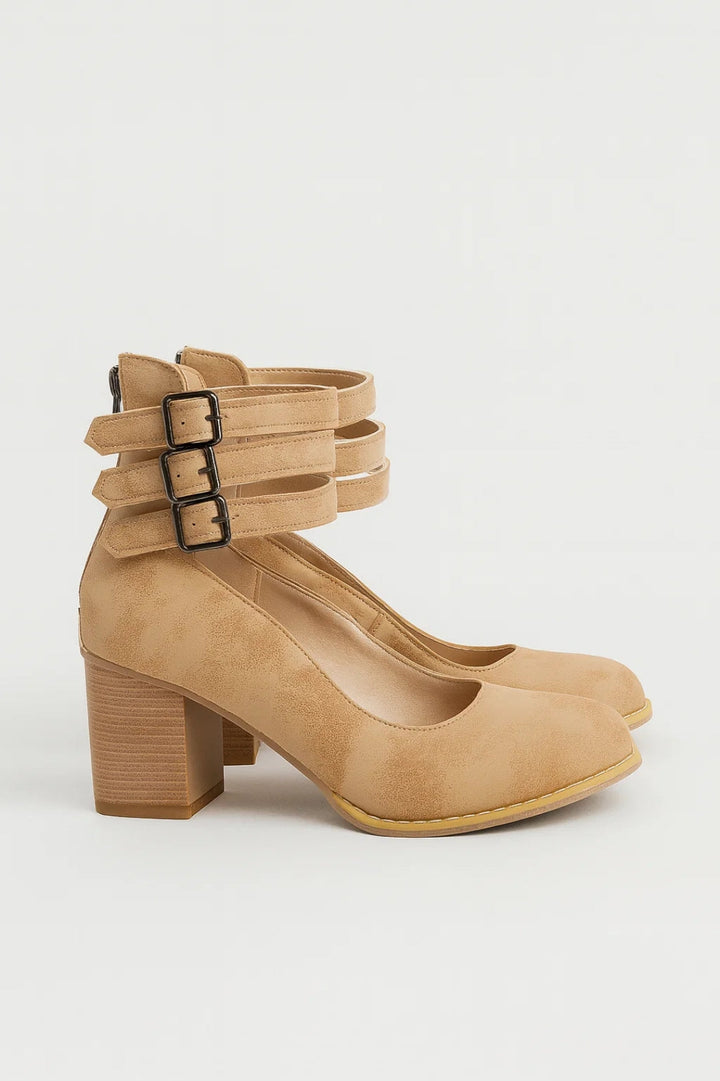 Damen-Pumps mit quadratischem Absatz – Dreifach-Schnallenriemen im Mary-Jane-Stil