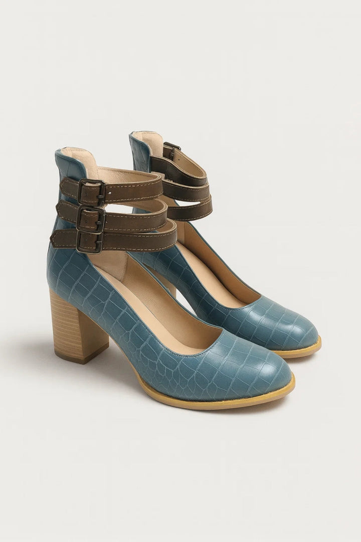 Damen-Pumps mit quadratischem Absatz – Dreifach-Schnallenriemen im Mary-Jane-Stil