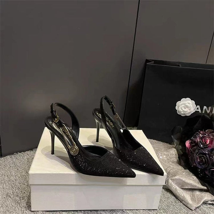 Décolleté stiletto da donna decorati con strass – Punta appuntita con cinturino posteriore slingback