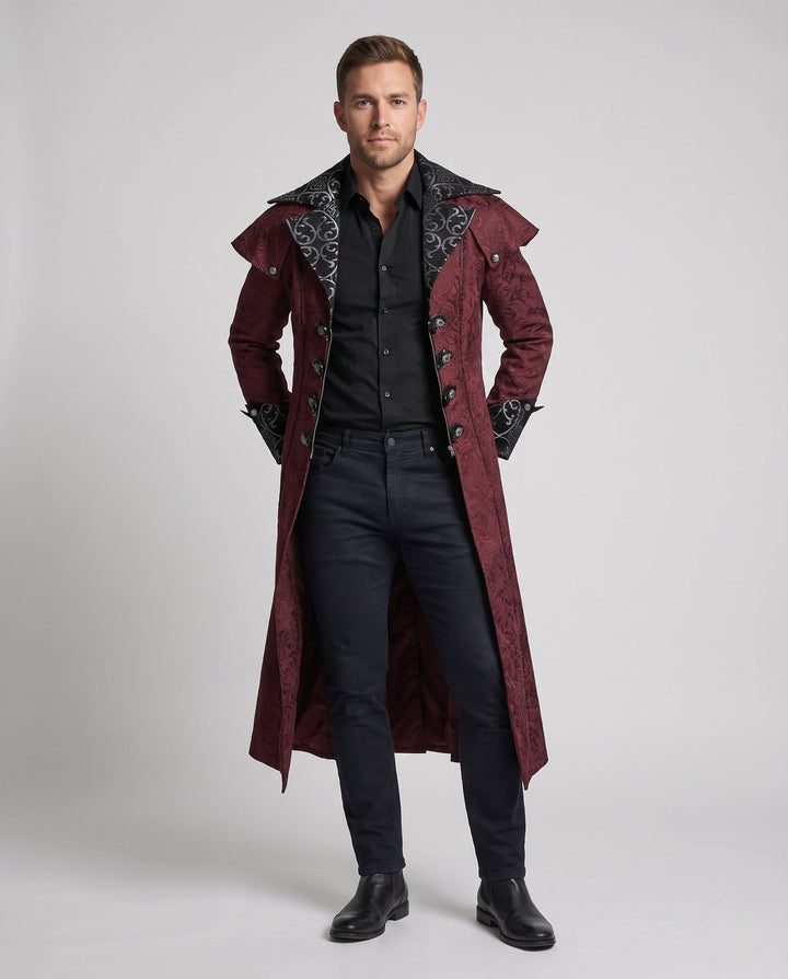 Manteau Homme Gothique à Col Montant – Ornements Raffinés