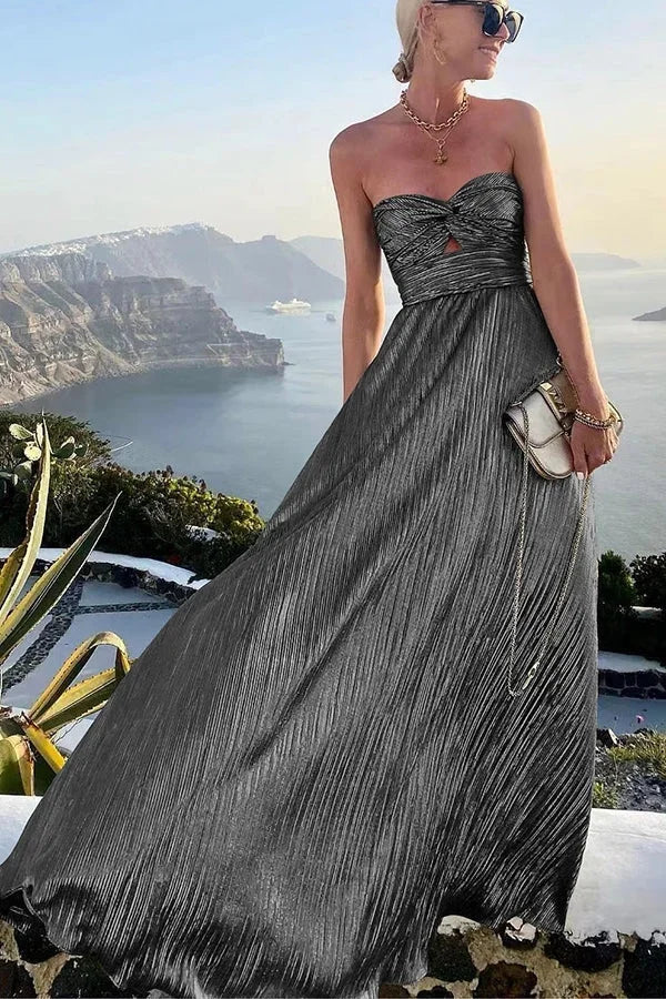 Langes Damenkleid mit gerafftem Bustier – Glänzender Abendlook