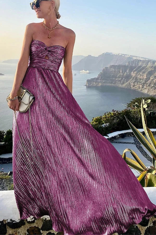 Langes Damenkleid mit gerafftem Bustier – Glänzender Abendlook