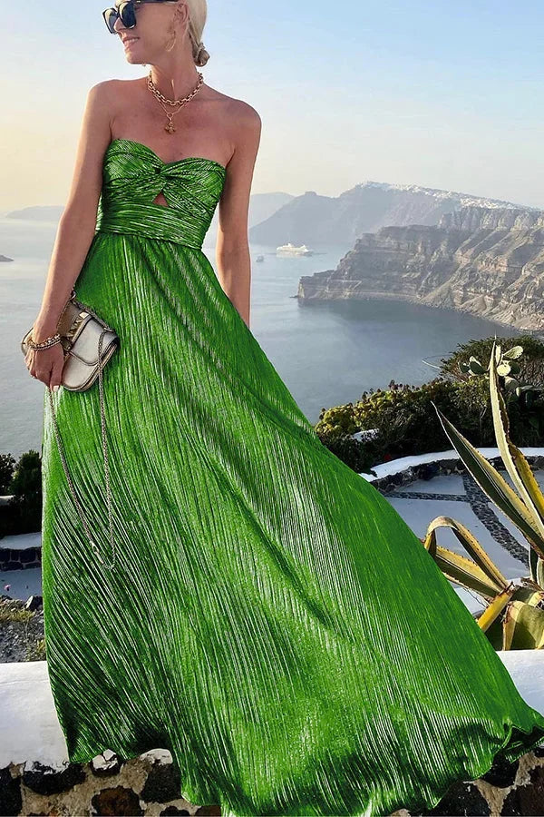 Langes Damenkleid mit gerafftem Bustier – Glänzender Abendlook