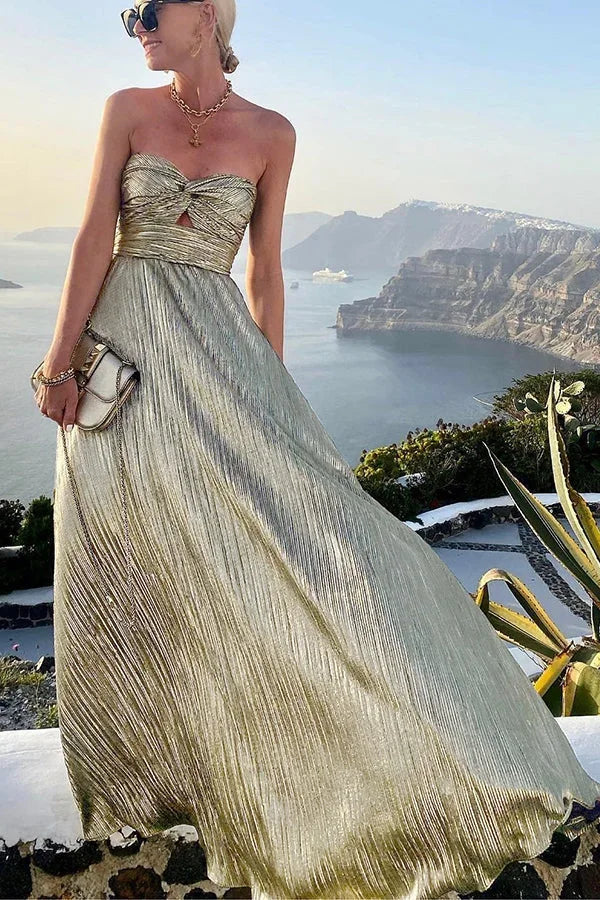 Langes Damenkleid mit gerafftem Bustier – Glänzender Abendlook
