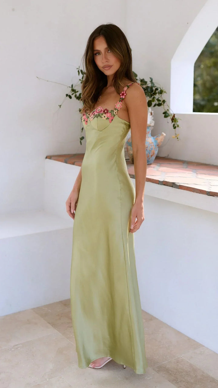 Women's Long Floral Dress – Thin Straps and Flowing Fit