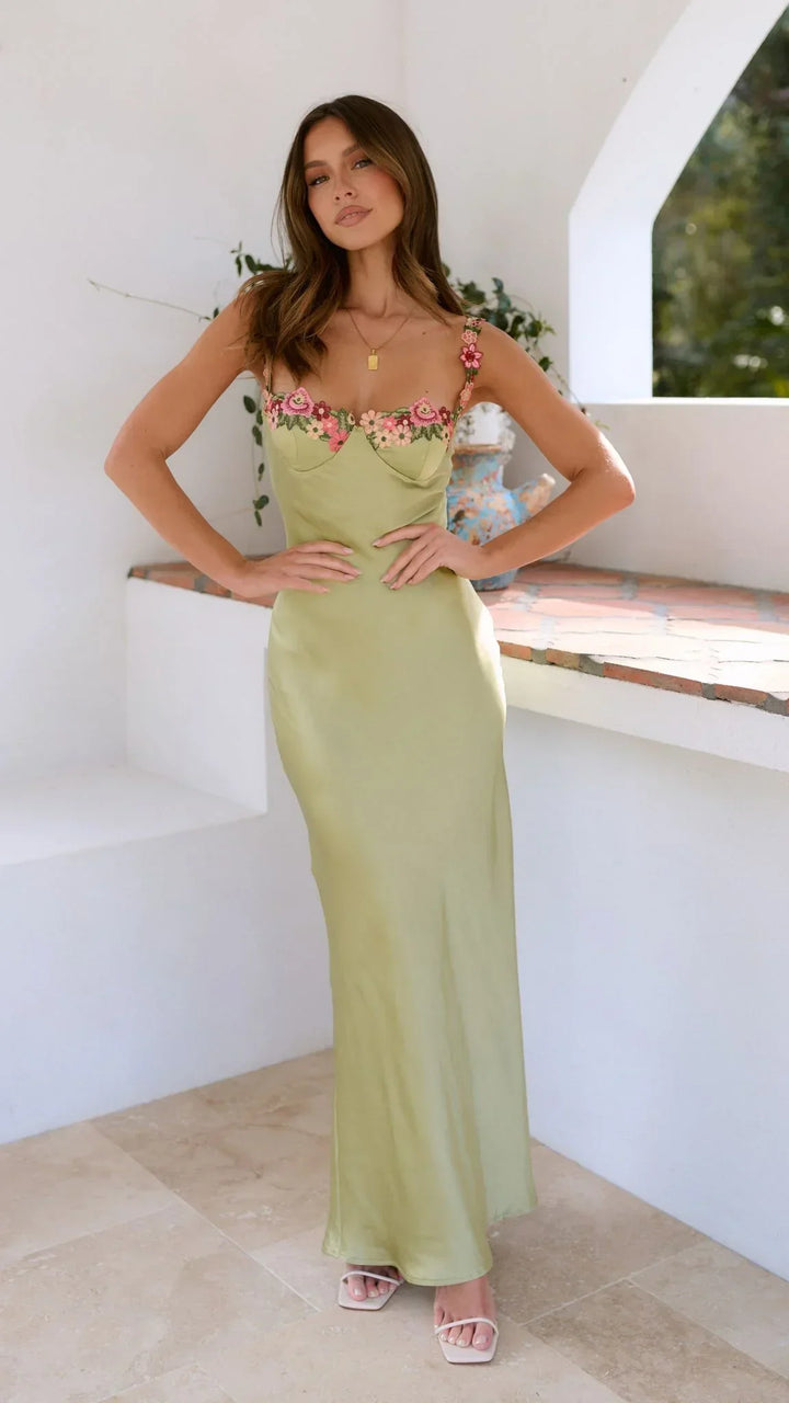 Women's Long Floral Dress – Thin Straps and Flowing Fit