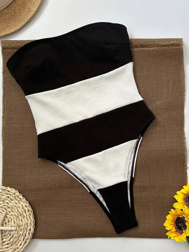 Costume da bagno intero donna – Bustier a vita alta con inserti