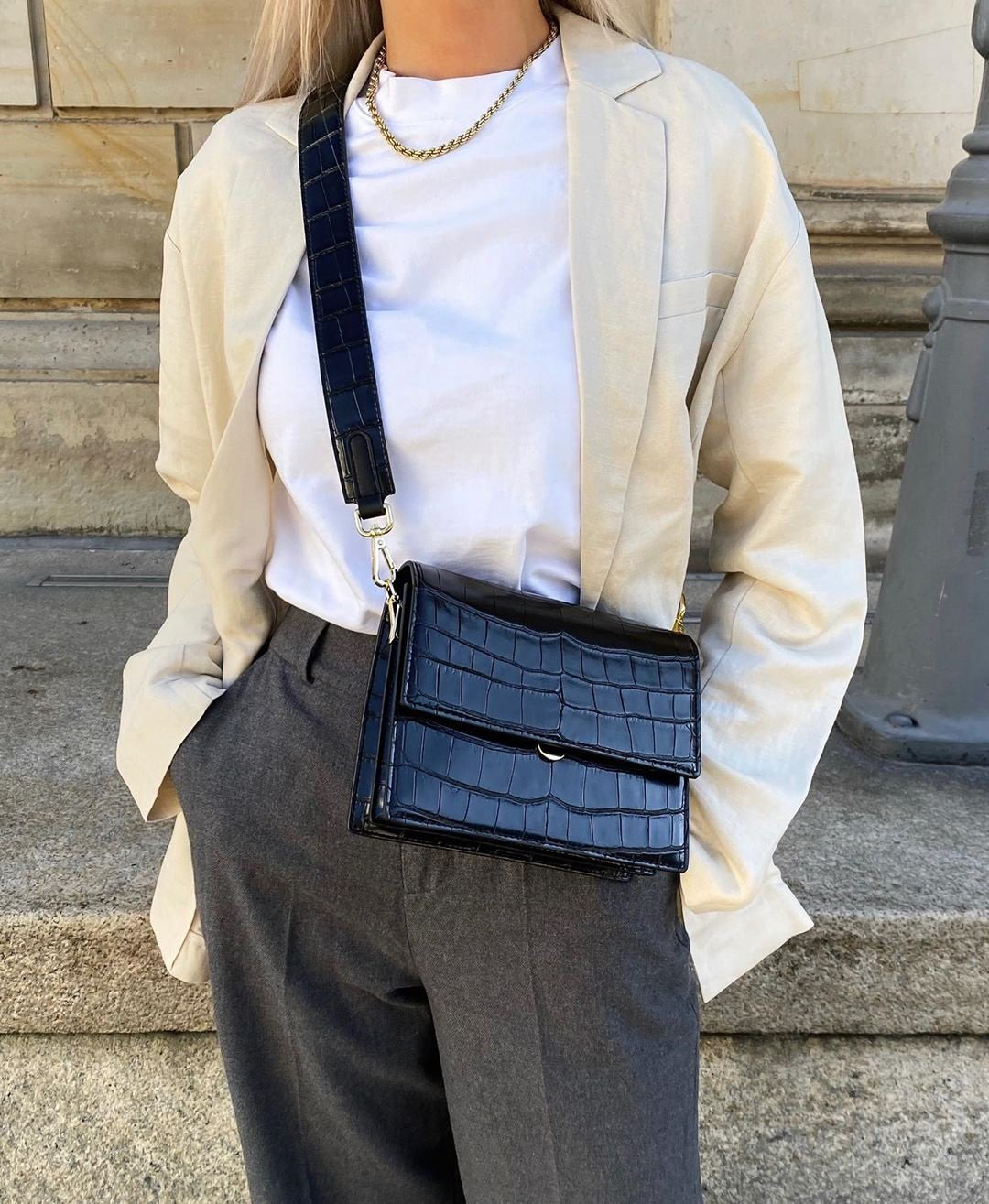 Borsa a mano donna strutturata effetto coccodrillo – Tracolla larga