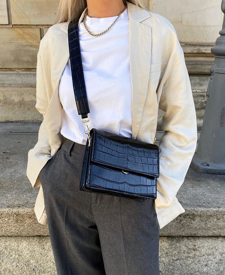 Borsa a mano donna strutturata effetto coccodrillo – Tracolla larga