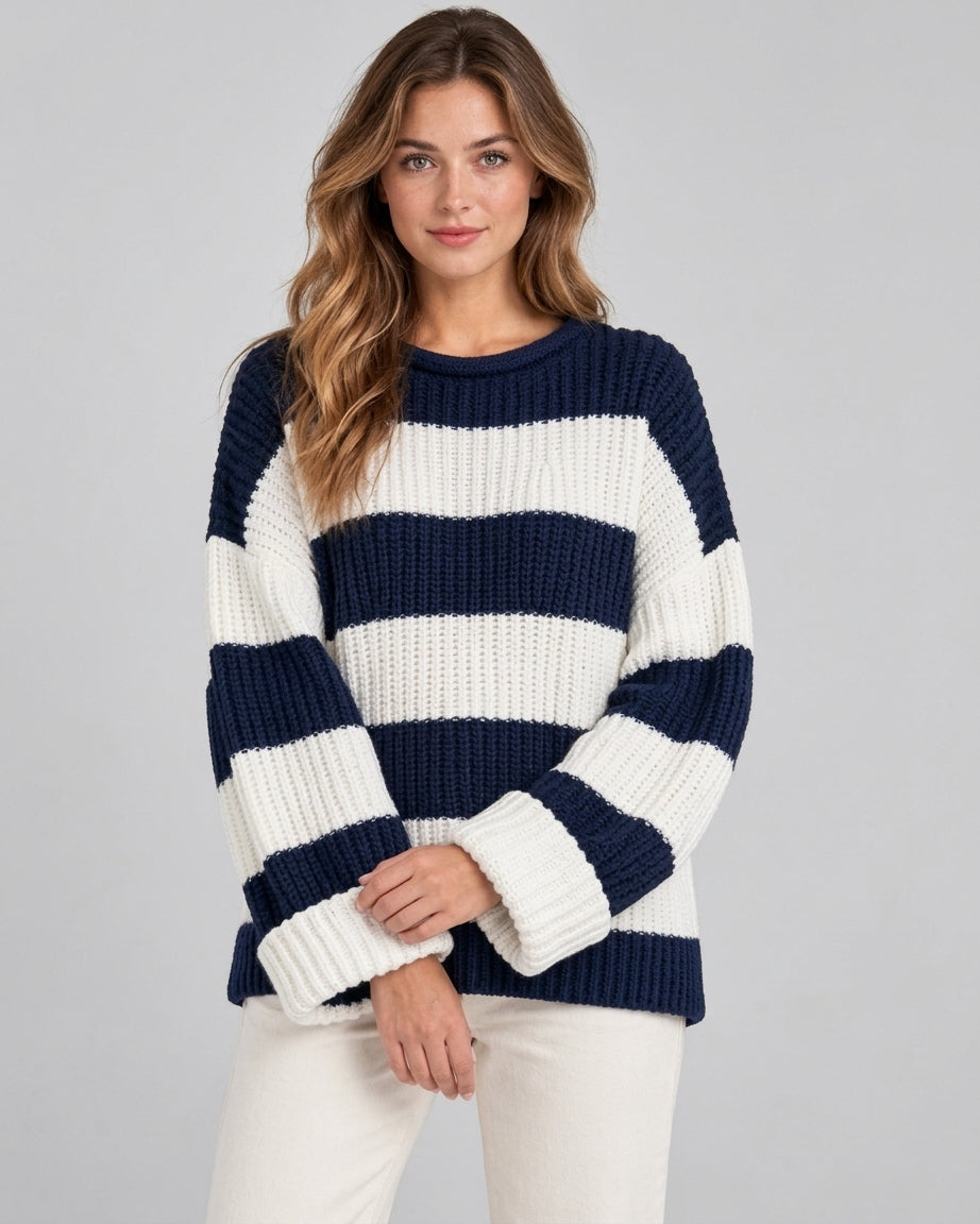 Pull Femme à Rayures – Maille Ample Coupe Oversize