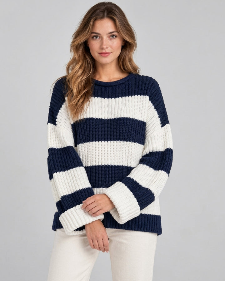 Pull Femme à Rayures – Maille Ample Coupe Oversize