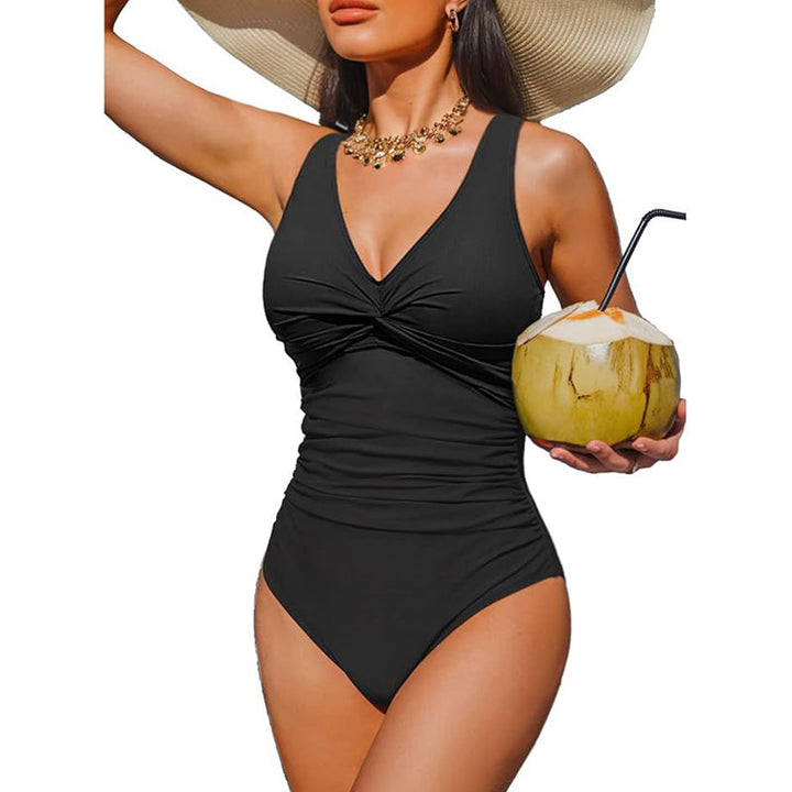 Costume da bagno intero donna arricciato – scollo a V e spalline larghe