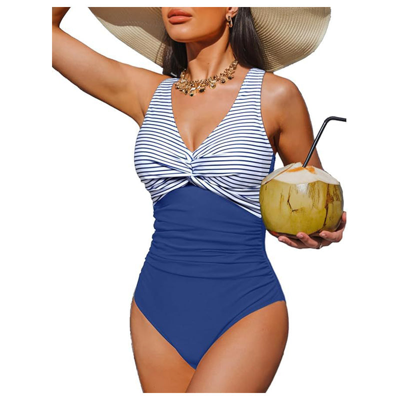 Costume da bagno intero donna arricciato – scollo a V e spalline larghe
