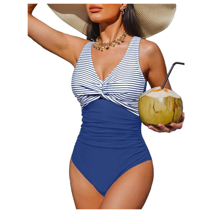 Costume da bagno intero donna arricciato – scollo a V e spalline larghe