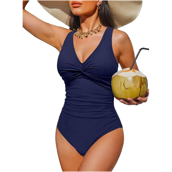 Costume da bagno intero donna arricciato – scollo a V e spalline larghe