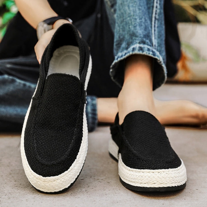 Mocassini da uomo in lino – Slip-on con punta tonda e cucitura moc-toe