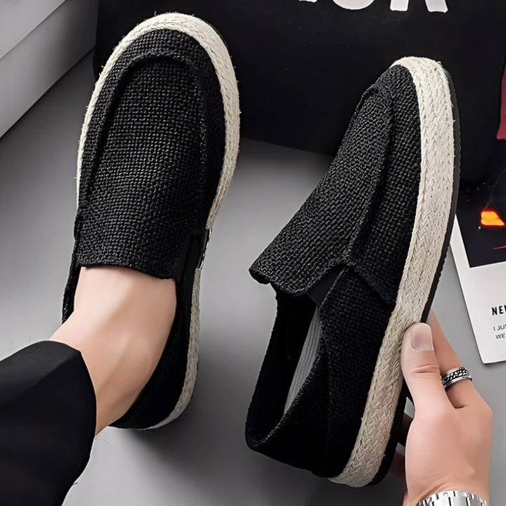 Mocassini da uomo in lino – Slip-on con punta tonda e cucitura moc-toe