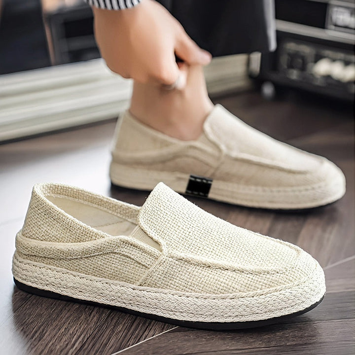 Mocassini da uomo in lino – Slip-on con punta tonda e cucitura moc-toe